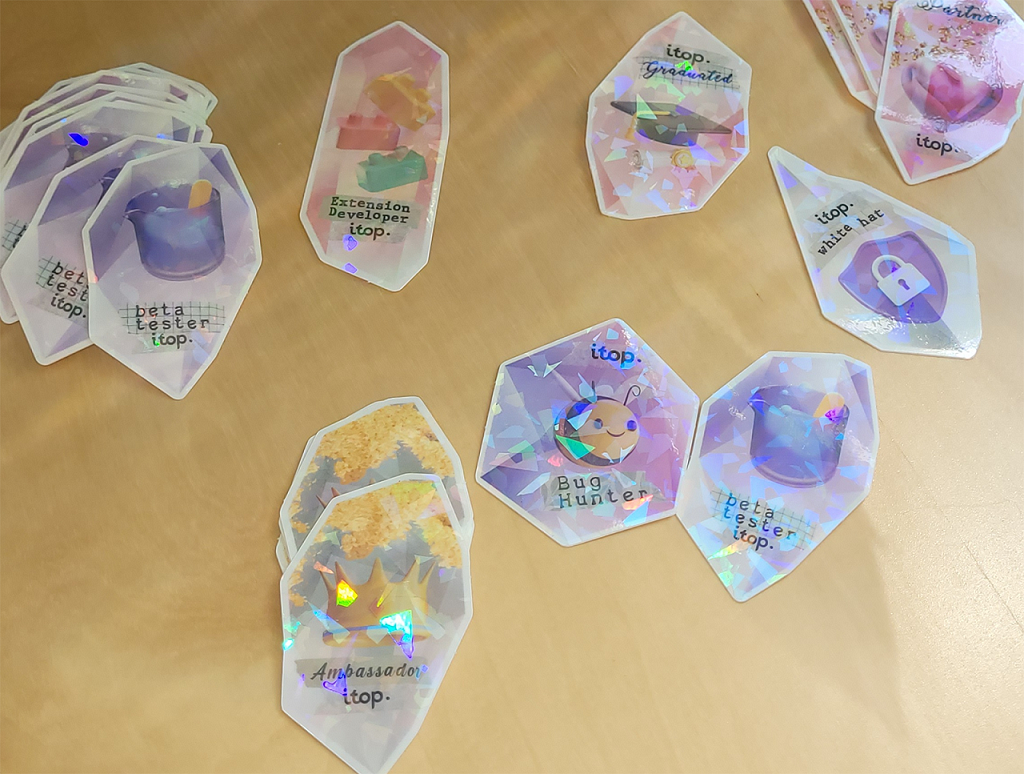 multiple stickers on a desk